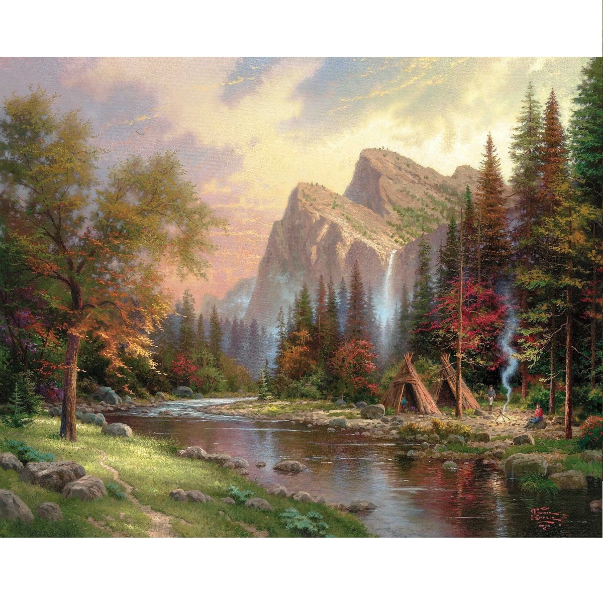 Картина Grelys Print, Пейзаж, гора, река, планина, индианци 80 х 60 см ...