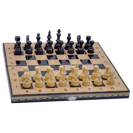 Joc Sah si Table din Lemn ROmde™, 38x38 cm, Negru cu Alb, Numerotat Alfanumeric