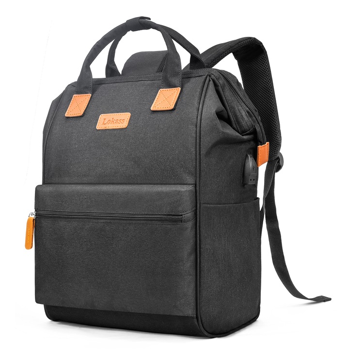 Rucsac laptop, LoKass, Nylon, 17.3'', Negru