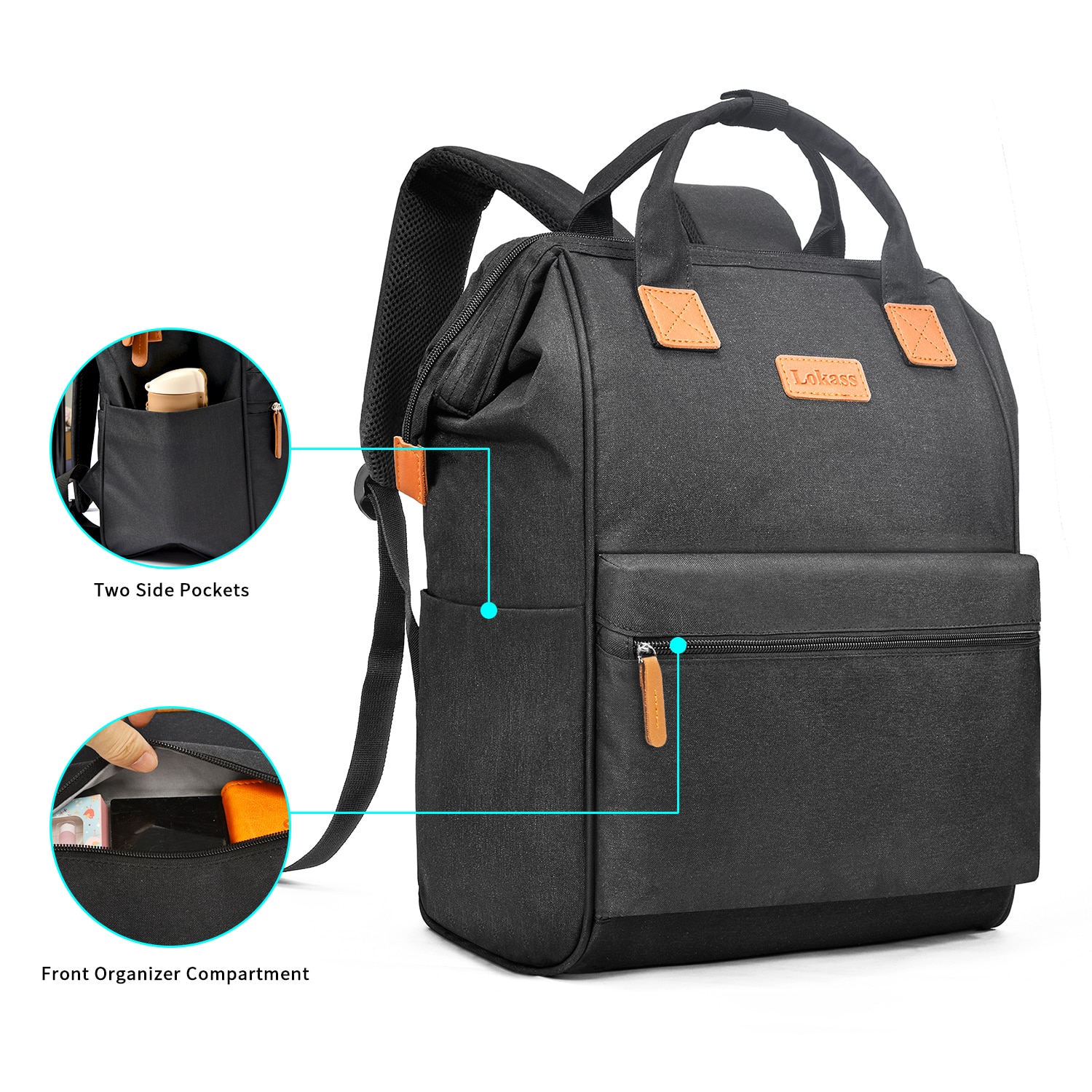 Rucsac laptop, LoKass, Nylon, 15.5'', Negru