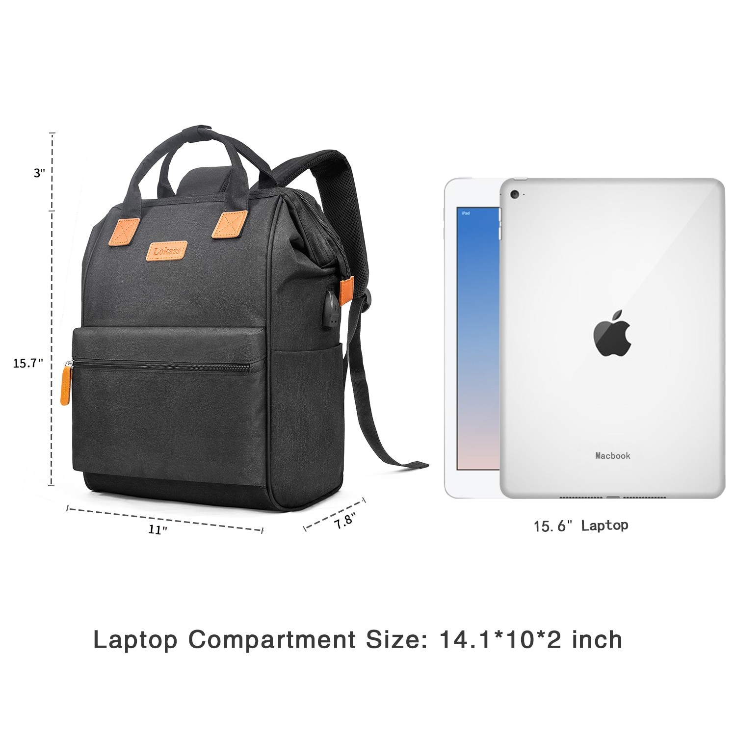 Rucsac laptop, LoKass, Nylon, 15.5'', Negru