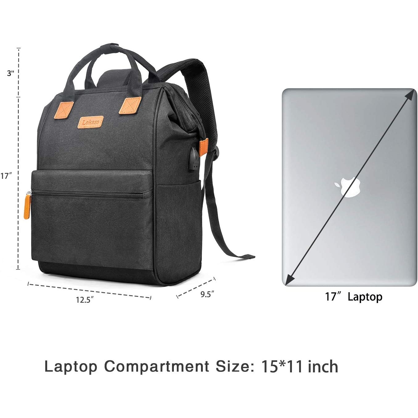Rucsac laptop, LoKass, Nylon, 17.3'', Negru