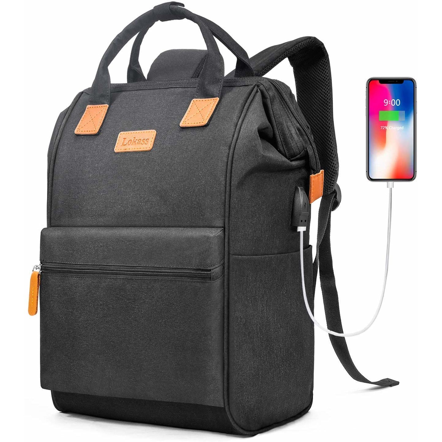 Rucsac laptop, LoKass, Nylon, 17.3'', Negru