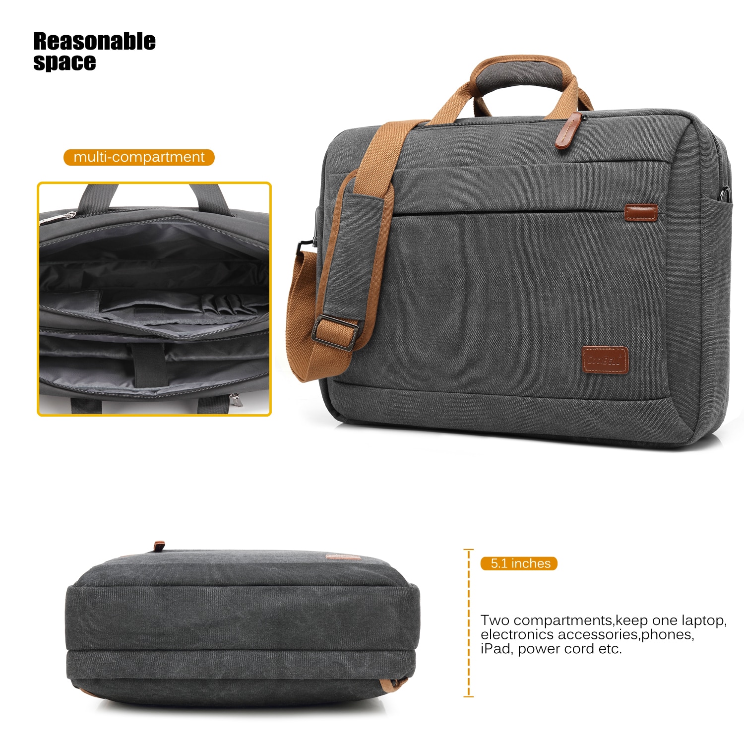 Rucsac laptop, CoolBELL, Nylon, 15.6'', Gri