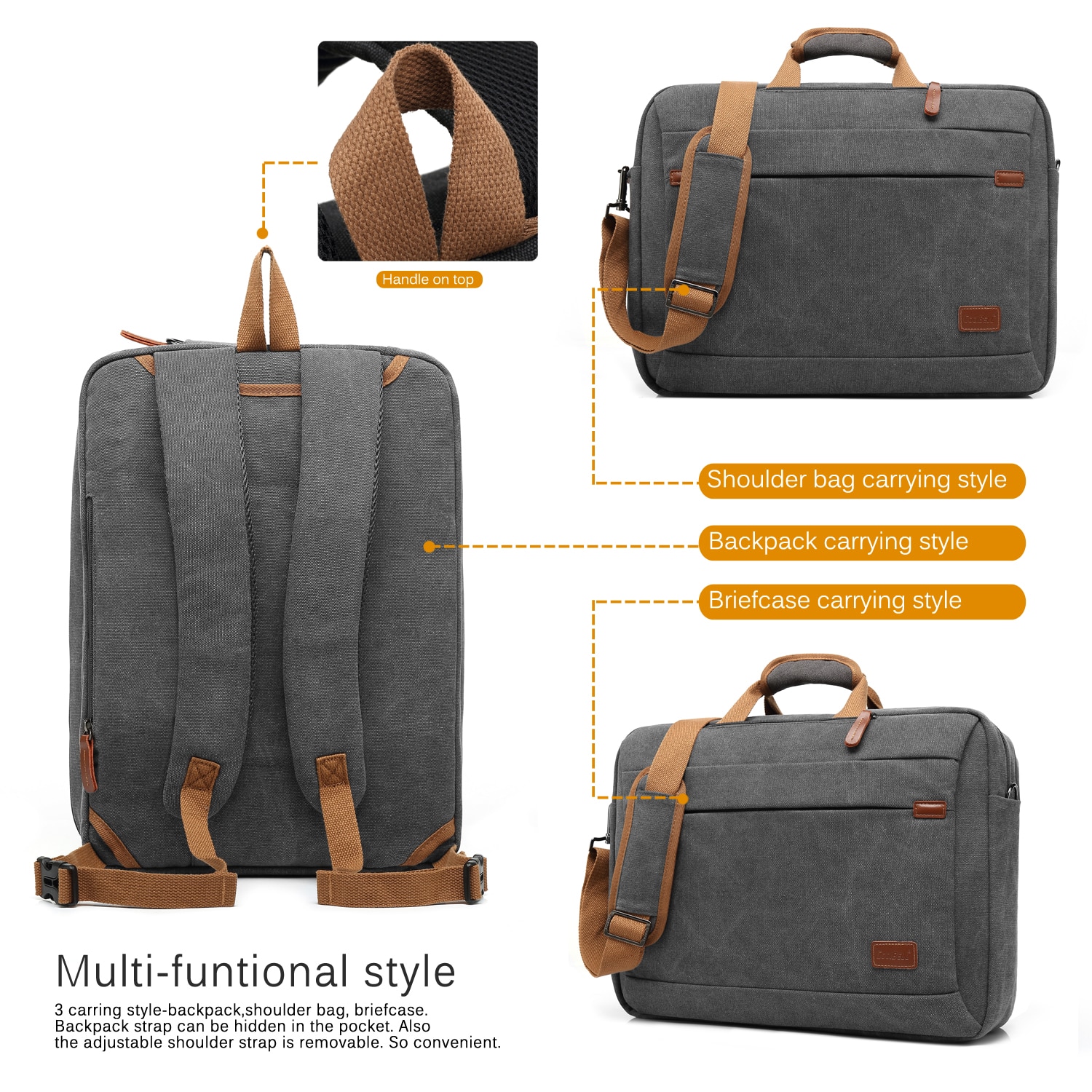 Rucsac laptop, CoolBELL, Nylon, 15.6'', Gri