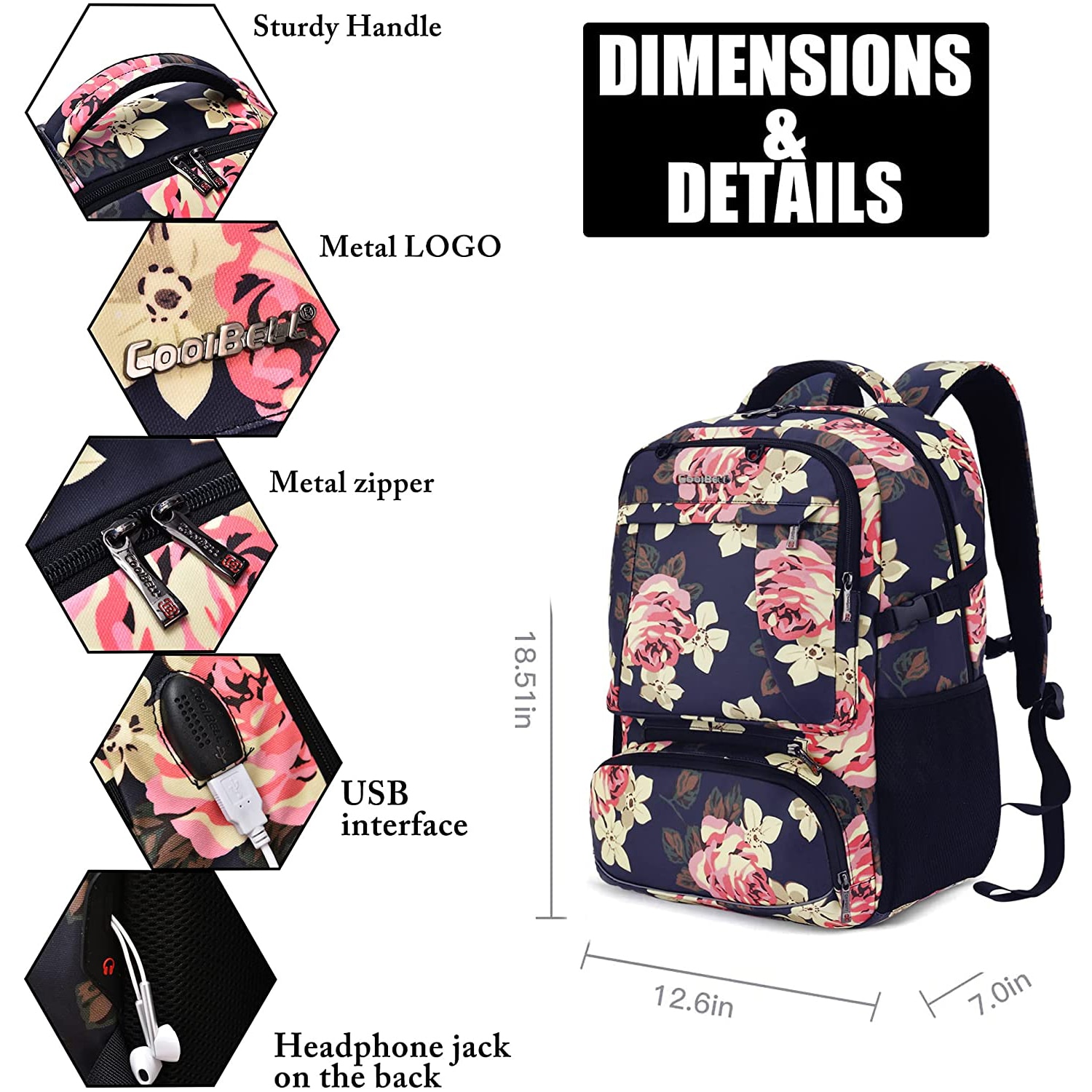 Rucsac laptop, CoolBELL, Nylon, 15.6'', Multicolor