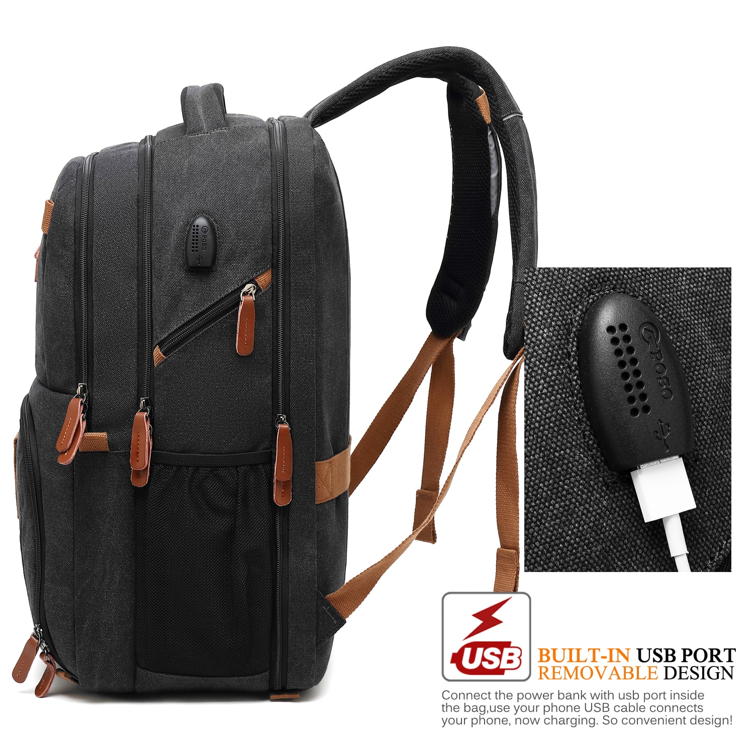 Rucsac laptop, POSO, Nylon, 17.3'', Negru