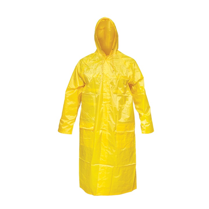 Pelerina cu gluga impermeabila din poliester cu membrana PVC fante de aerisire, 2 buzunare si fermoar galben L Breckner Germany
