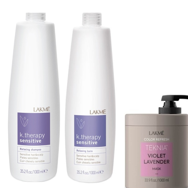 Pachet Promo K. Therapy Sensitive Relaxing, Sensitive Hair & Scalp Shampoo 1000ml, Balm 1000ml, Mask Color Refresh Violet Lavander 1000
