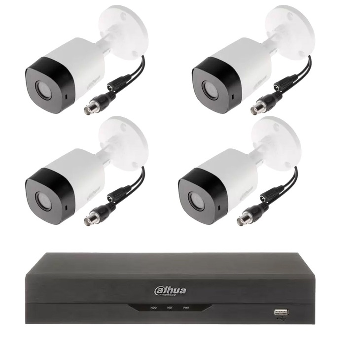Dahua alap felügyeleti készlet 4 kültéri kamera 2 MP objektív 3,6 mm, IR 20 m, DVR Pentabrid 4 csatornás 5 MP