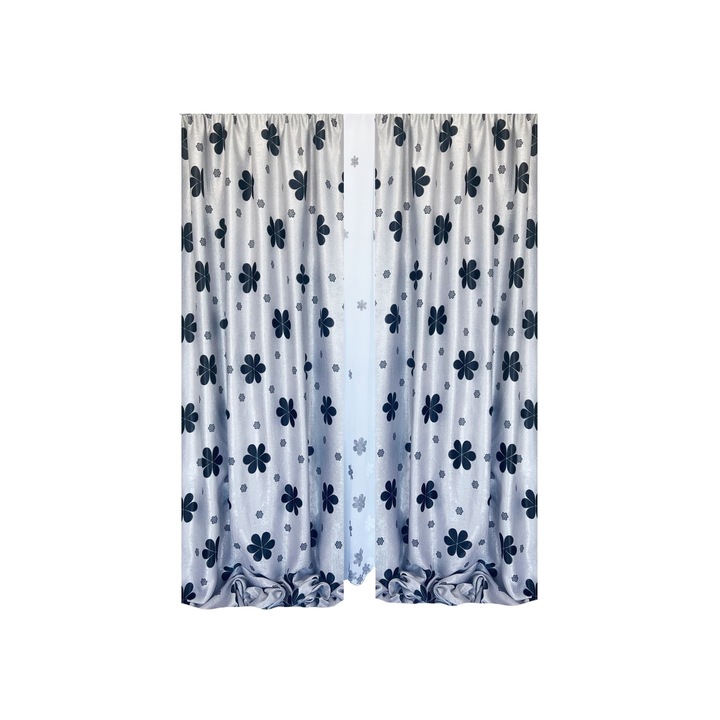 Set 2 draperii cu perdea, 2X150x270 cm, 1x350x270 cm, black-out, Casual, gri/negru