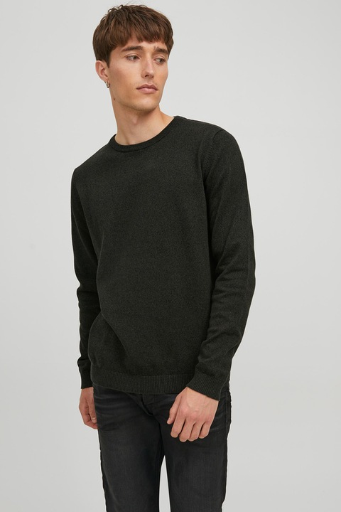 Jack & Jones, Фино плетен пуловер от органичен памук, Мръснобял/Tъмносив
