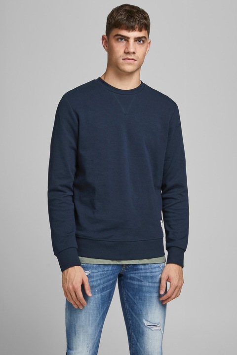 Jack & Jones, Bluza sport regular fit cu decolteu la baza gatului Basic, Bleumarin