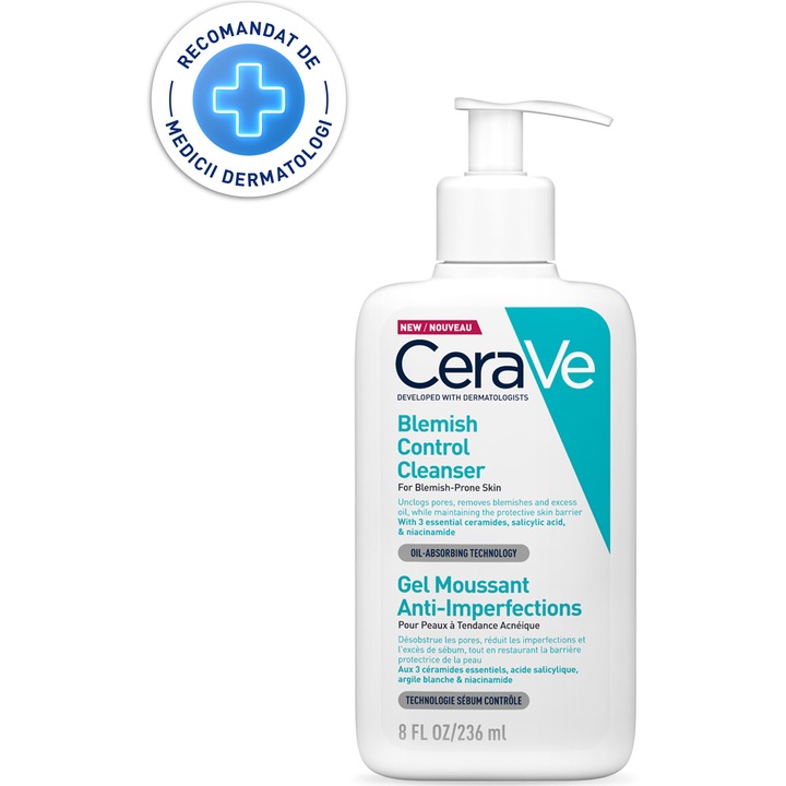 Gel de curatare spumant CeraVe anti-imperfectiuni cu acid salicilic pentru ten gras cu tendinta acneica, 236ml