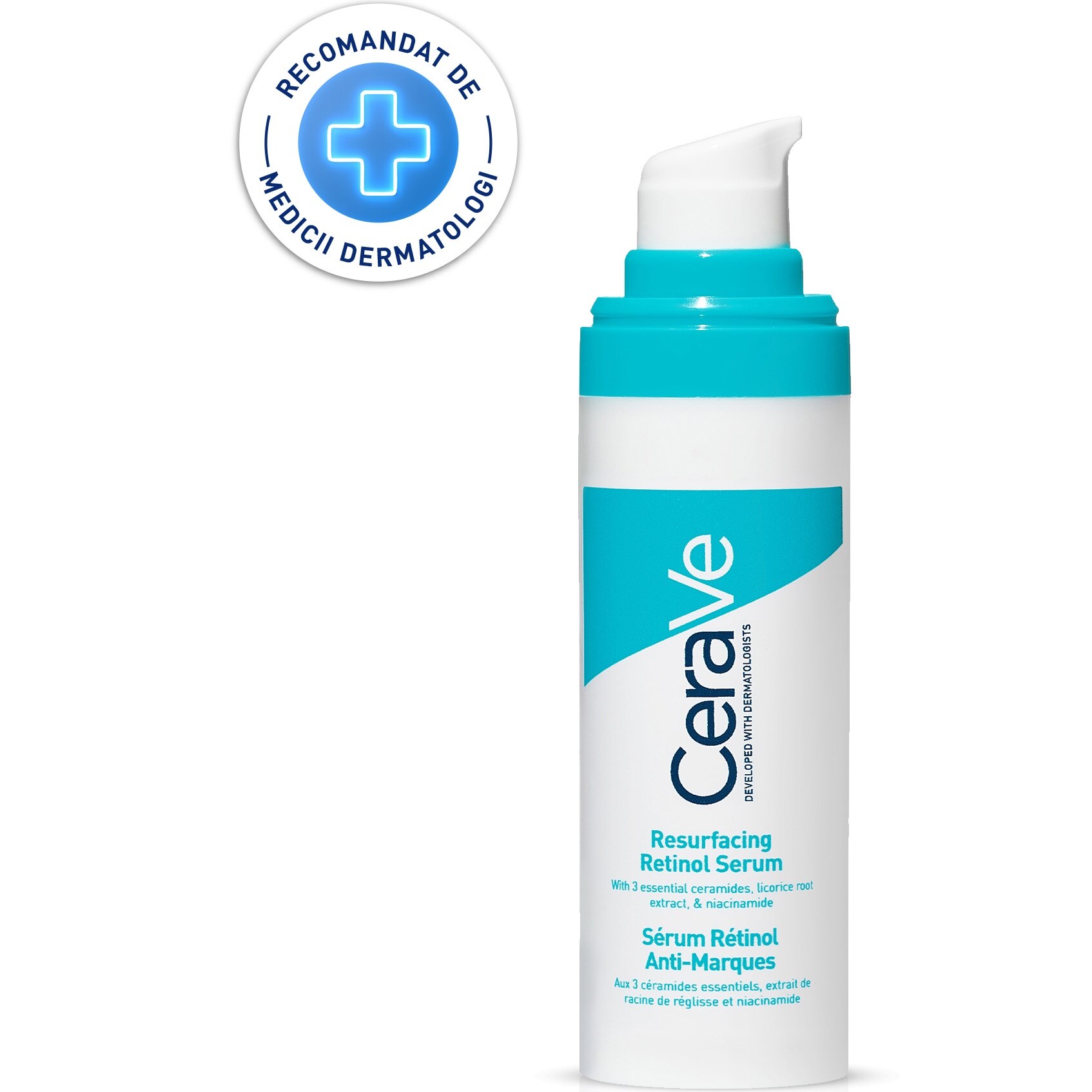 Ser de Fata, CeraVe, Resurfacing Retinol Serum, Contribuie la Repararea Barierei de Protectie a Pielii, Anti-Rid, cu Retinol Incapsulat si Niacinamide, fara Parfum, 30ml