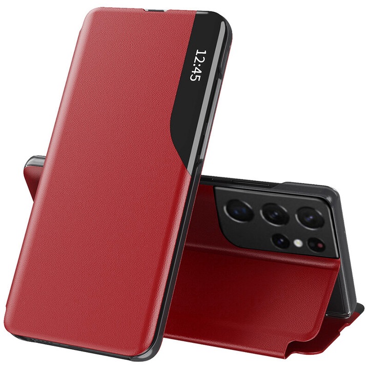 Капак за Samsung Galaxy S21 Ultra, AIR Grip, A61, Екологична кожа, червен