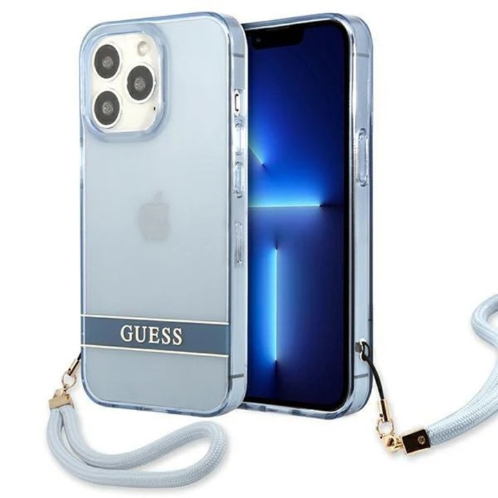 Guess Husa pentru iPhone 13 Pro/13 6.1" albastru hardcase Translucent Stap