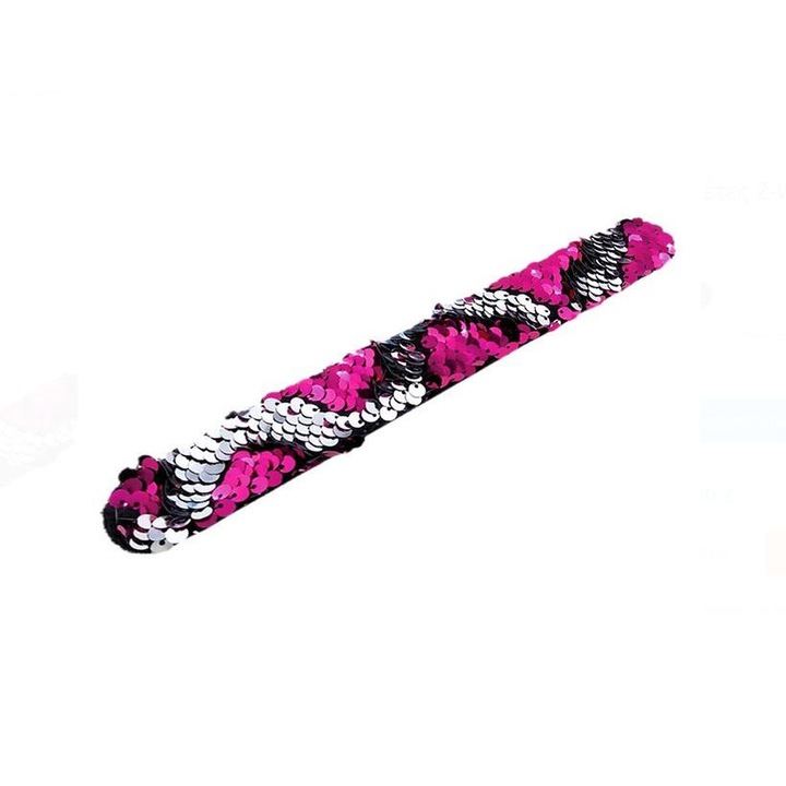 Állítható karkötő 2 levehető kiegészítővel és megfordítható flitterekkel, ezüst-rózsaszín