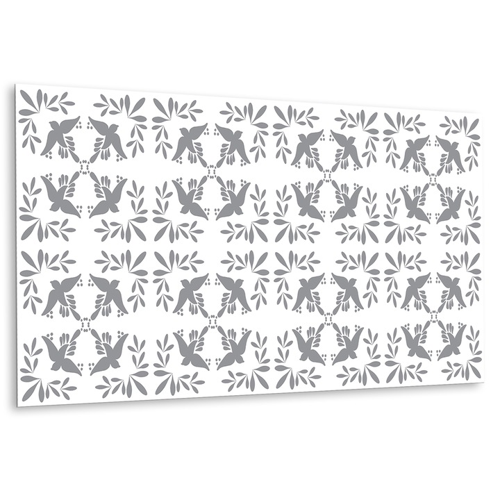 Panou de perete decorativ, Pasari, Gri, 100 cm x 50 cm