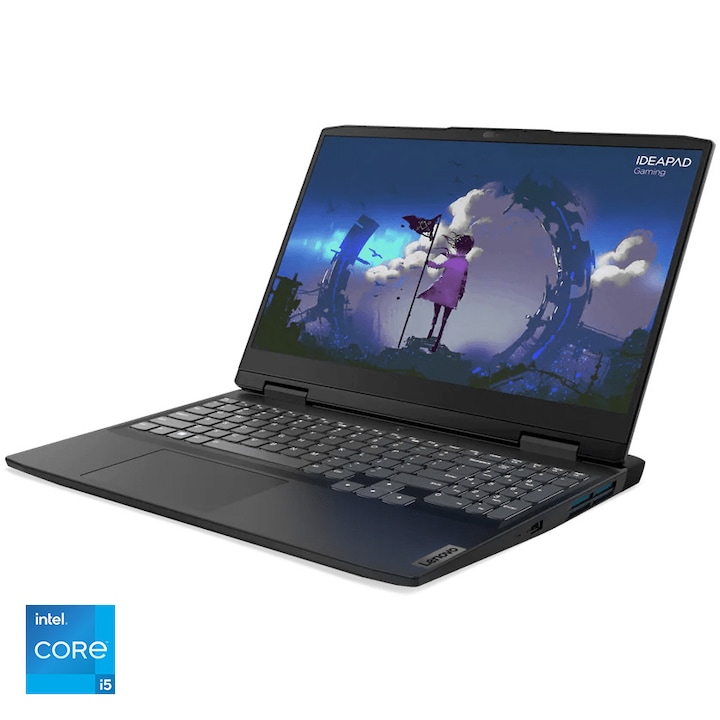 Laptop Gaming Lenovo IdeaPad 3 15IAH7 cu procesor Intel® Core™ i5-12450H pana la 4.40 GHz, 15.6", Full HD, IPS, 120Hz, 8GB, 512GB SSD, NVIDIA GeForce RTX 3050 Ti 4GB, No OS, Onyx Grey