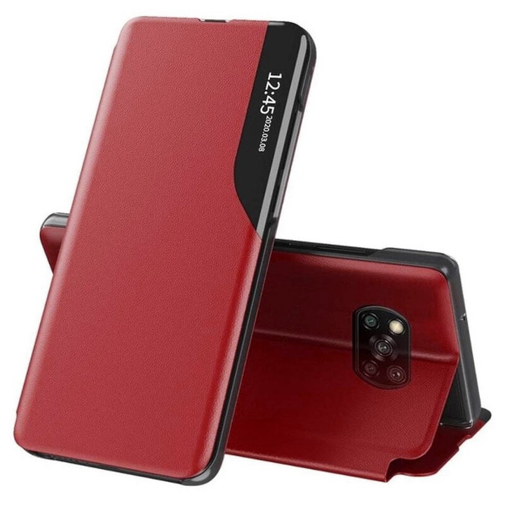 Защитен калъф за Xiaomi Poco X3/Poco X3 NFC/Poco X3 Pro, Ergonomic, eFold Series, O5702, Екологична кожа, Червен