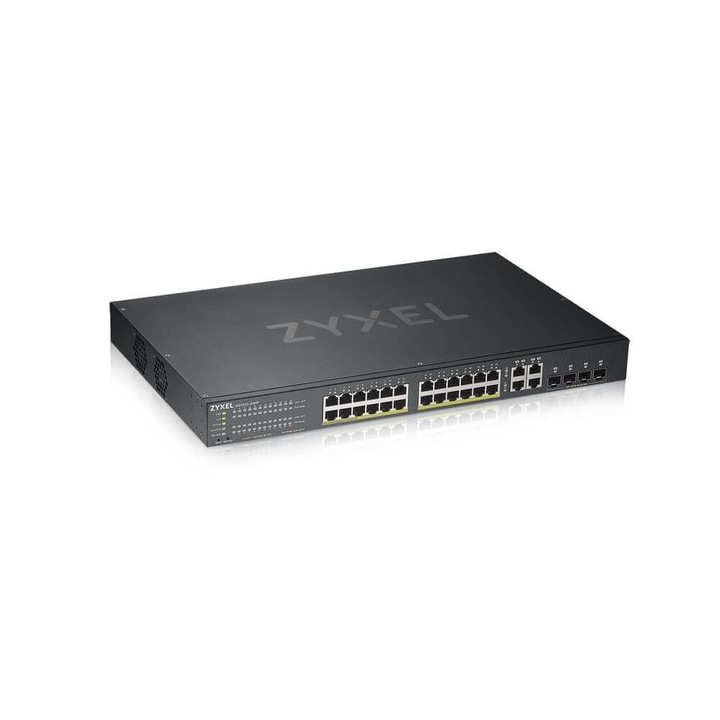 ZYXEL | GS192024HPV2-EU0101F| GS1920-24HP V2 | Switch | Smart Managed | Layer 2 | POE | Rackmount | Porturi 24 Gigabit POE, 4 Gigabit RJ45/SFP | 375 W | Standalone/ Nebula Flex Cloud