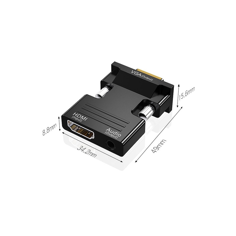 Adaptor HDMI la VGA, Jack 3,5 mm, 1080P, Negru eMAG.ro