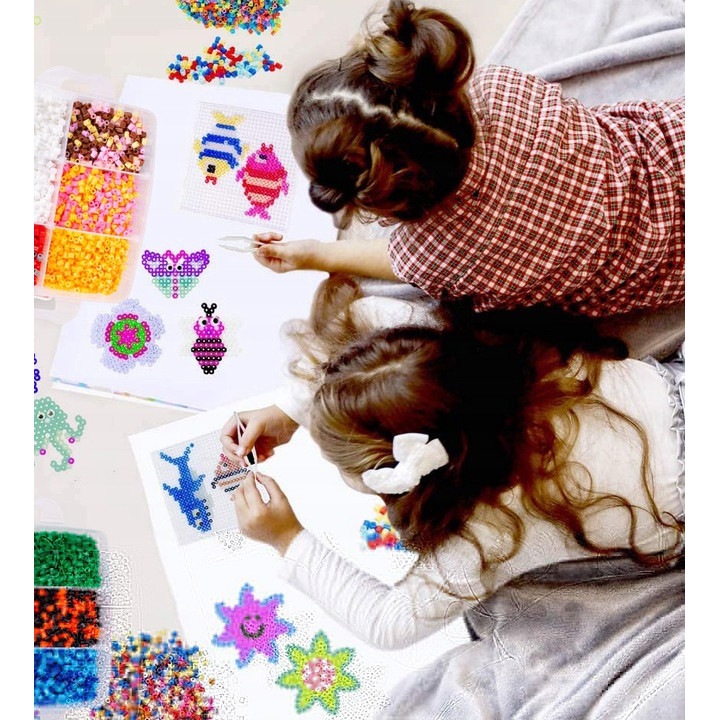 Set 5000 Margele de calcat Iron Beads idealSTORE, Include Sabloane, 10 suporturi de calcat, Hartii de Calcat, Penseta, Culori Vii, Posibilitatea de a construi diferite modele, Dezvolta Concentrarea copilului