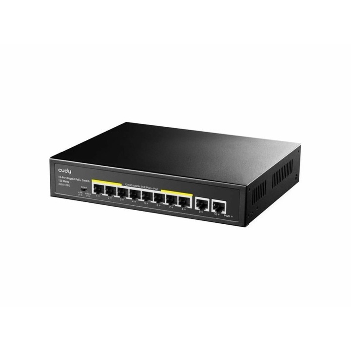 Switch 10 porturi poe gigabit, 2 porturi uplink gigabit, gs1010pe cudy