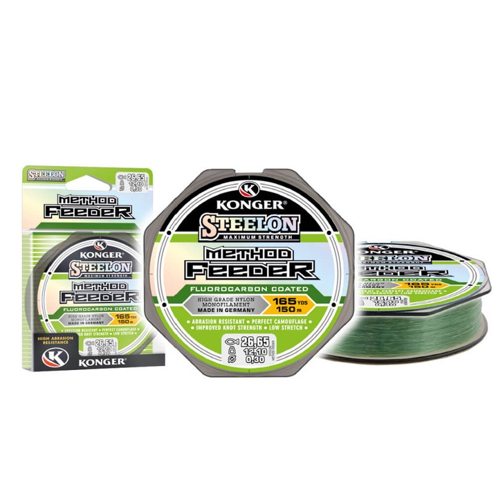 Fir monofilament pescuit Konger Steelon Method Feeder (Fluorocarbon Coated), verde, 150m, 0.28mm, rezistenta 10.5kg
