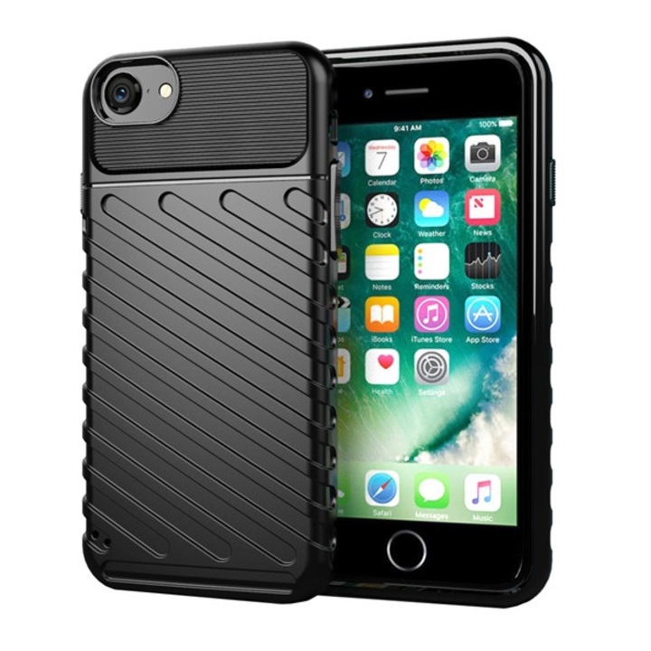 Apple iPhone 7 / 8 / Se (2020) / Se (2022) Szilikon Telefonvédő (Közepesen Ütésálló, Csíkos, Dombor Minta) Fekete