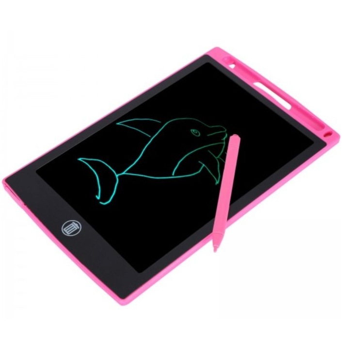 Tableta LCD Electronica Pentru Copii 10”, Scris Desenat si Buton Stergere, Roz, 27 cm, + 3 ani
