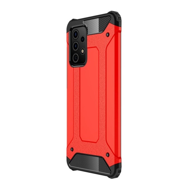 Samsung Galaxy A72 4G (Sm-A725F), Galaxy A72 5G (Sm-A726F) Defender Műanyag Telefonvédő (Közepesen Ütésálló, Légpárnás Sarok, Szilikon Belső, Fémhatás) Piros