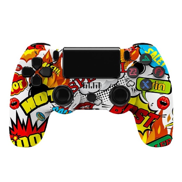 Gamepad Wireless, stil flacara, pentru Windows / PS4 / Android, Conexiune Bluetooth si WIFI, Dubla vibratie, Multicolor