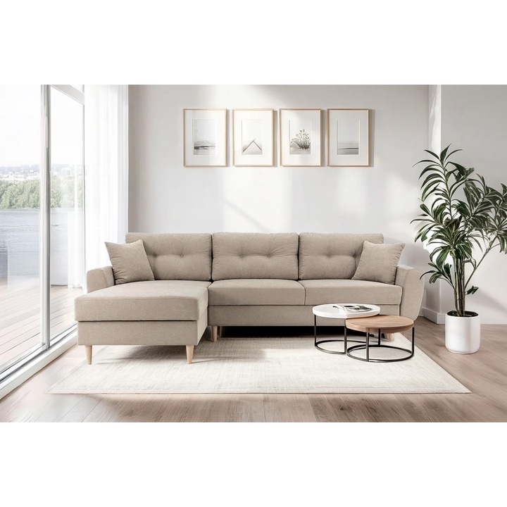 Coltar Extensibil HELSINKI, variante stanga/dreapta 261x166x82 cm - Stanga, Bej