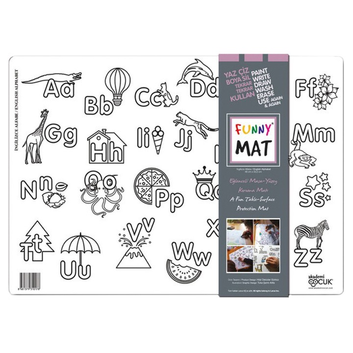 Plansa pentru colorat, reutilizabila, alfabet, 48 X 335 cm