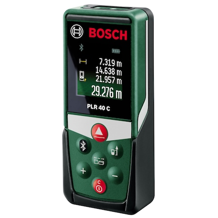 Telemetru digital cu laser Bosch PLR 40 C, 40 m domeniu maxim lucru, 635 nm dioda laser, ± 2 mm precizie, geanta protectie