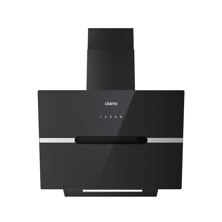 Вертикален аспиратор Ciarra, CBCB6736F-OW, 60 cm, 650m³/h, клас A, въглероден филтър, 3 нива на мощност, сензор за докосване, включен комплект за монтаж, черен