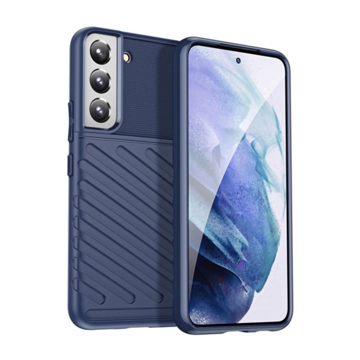 Samsung Galaxy S22 Plus 5G (Sm-S906) Szilikon Telefonvédő (Közepesen Ütésálló, Csíkos, Dombor Minta) Sötétkék