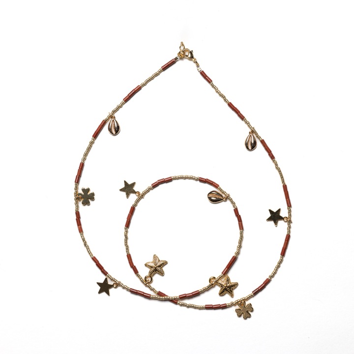 Ezera sokoldalú deréklánc, vörös jáspis kristályból, 18K aranyozott, 60 cm x 20 cm