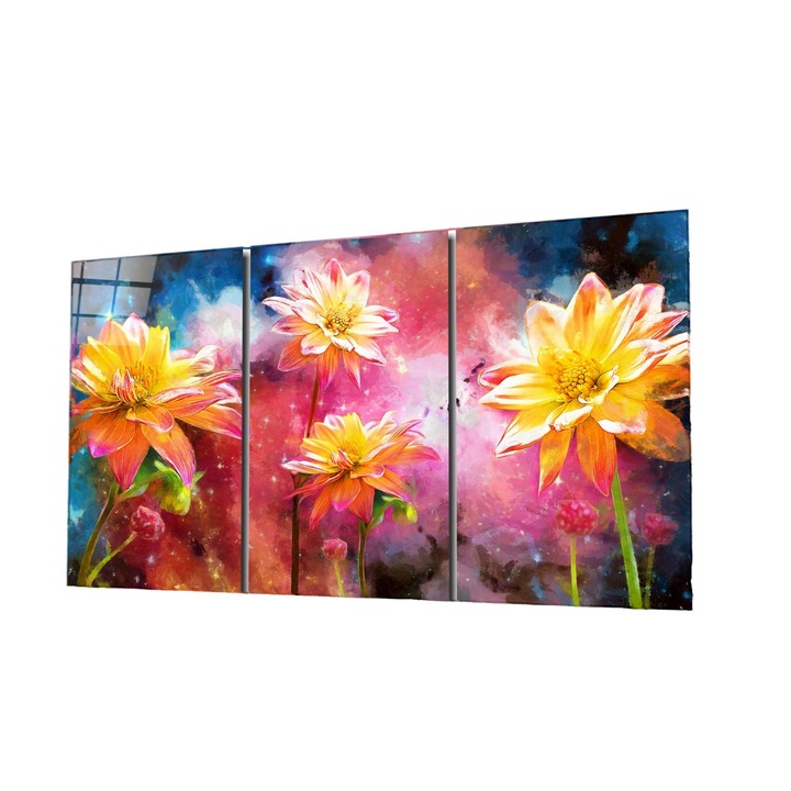 Set 3 tablouri, Print digital, Model- Flori galbene, 110x70cm