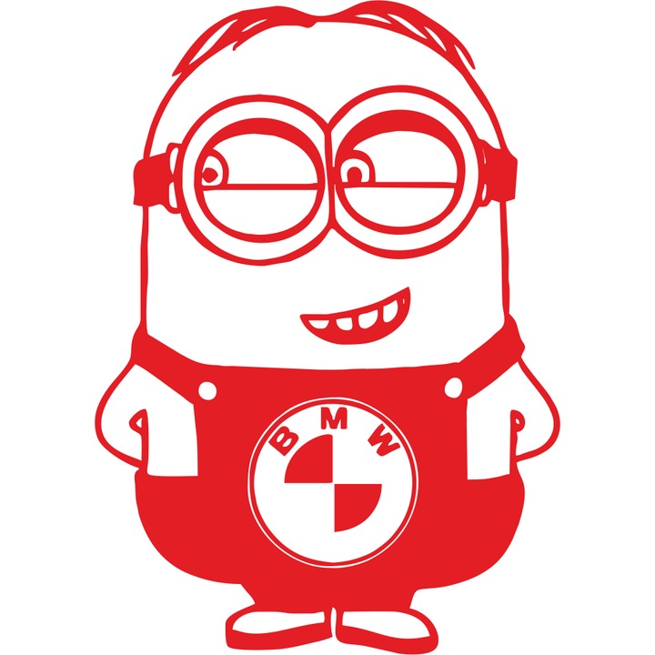 Sticker auto Bmw Minion, Rosu, 15 cm