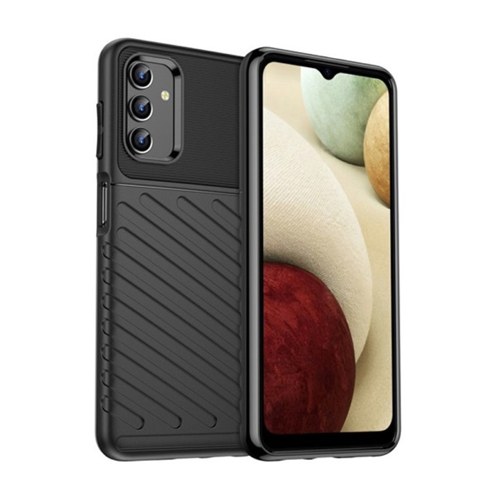Samsung Galaxy A13 4G (Sm-A135F / A137F) Szilikon Telefonvédő (Közepesen Ütésálló, Csíkos, Dombor Minta) Fekete