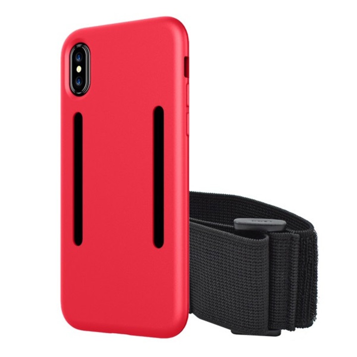 Szilikon Telefonvédő (Közepesen Ütésálló + Karpánt) Piros Apple iPhone Xs 5.8, Apple iPhone X 5.8