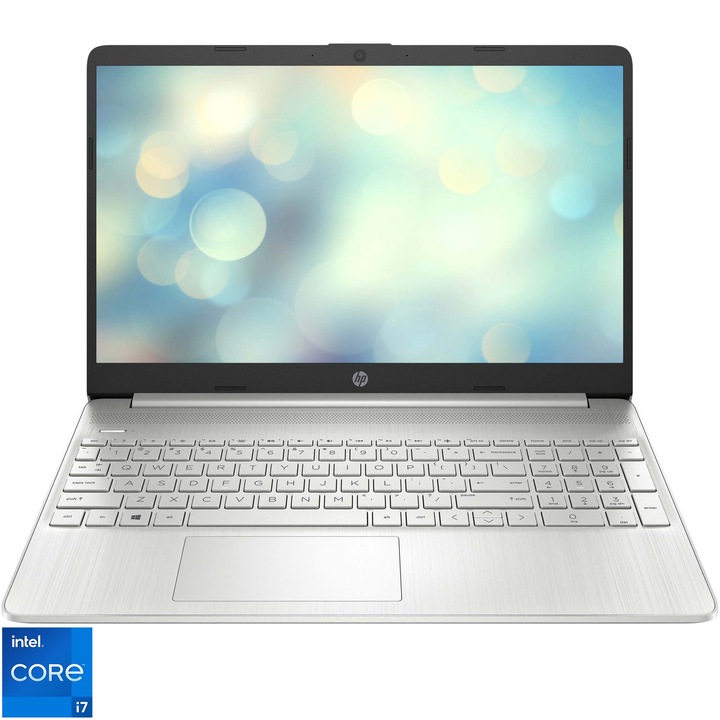 Laptop HP 15s-fq5052nq cu procesor Intel® Core™ i7-1255U pana la 4.70 GHz, 15.6", Full HD, IPS, 16GB, 512GB SSD, Intel® Iris® Xe Graphics, Free DOS, Natural Siver