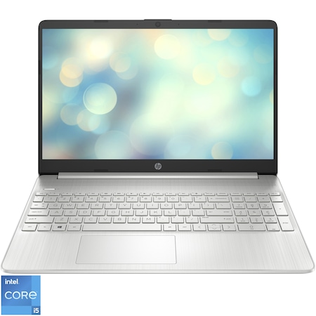 Laptop HP 15s-fq5026nq cu procesor Intel® Core™ i5-1235U pana la 4.40 GHz, 15.6", Full HD, 16GB, 512GB SSD, Intel® Iris® Xe Graphics, Free DOS, Natural Silver
