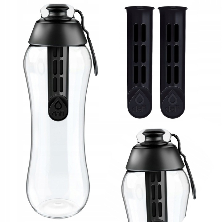 Set sticla apa cu cartuse, Dafi, Transparent/Negru, 0.7 L