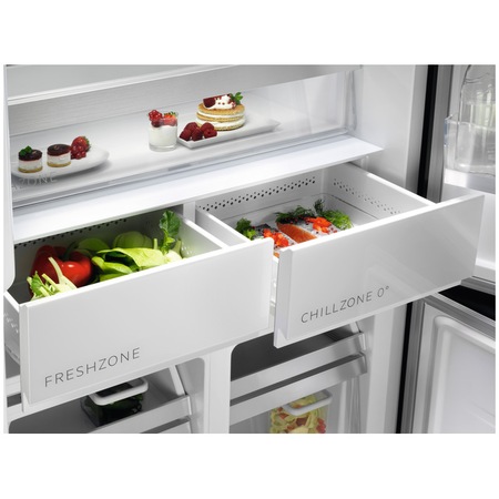 Side by side AEG RMB952E6VU, 522 l, No frost, Casa E, Afisaj LCD, Touch control, Iluminare LED, H 190 cm, Inox