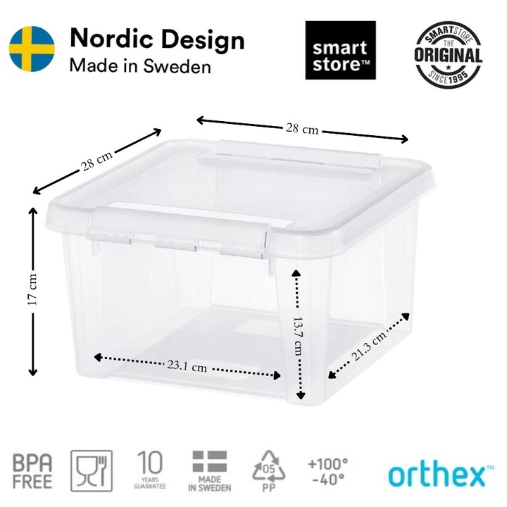 Cutie de depozitare, cu capac, SmartStore Home12, transparent, Plastic fara BPA, 8L, 28x28x17 cm