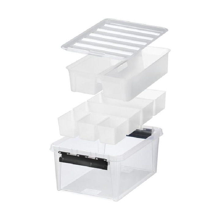Cutie de depozitare, cu capac, 7 compartimente detasabile,, SmartStore Classic15b, transparent, plastic fara BPA, 40x30x18 cm
